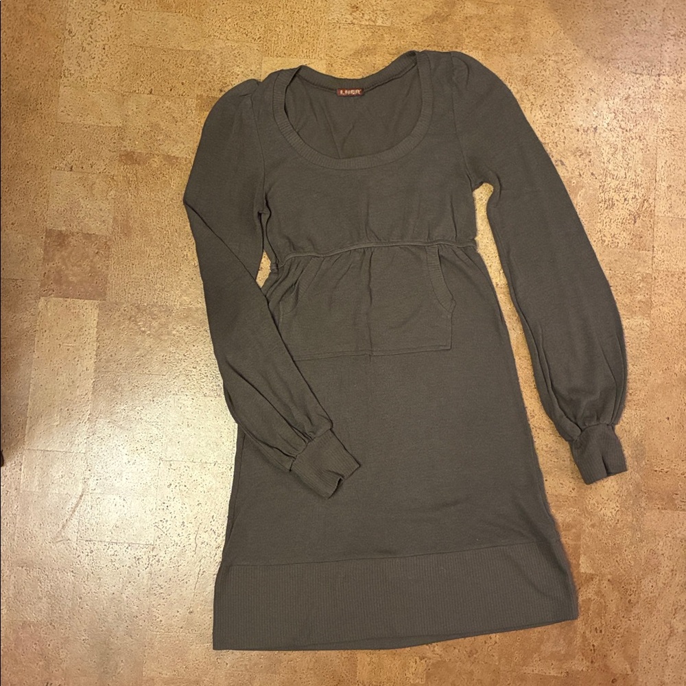 Camo-green Long Sleeve Sweater Dress